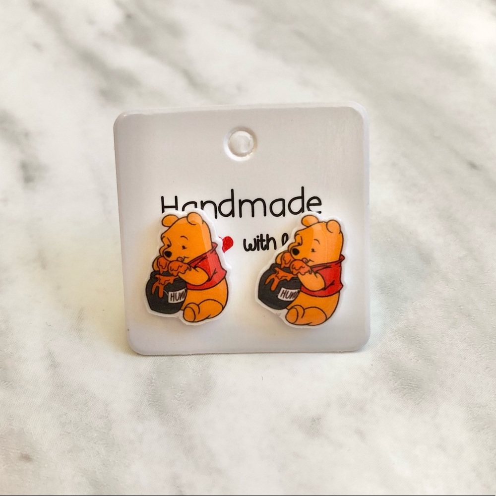 🎉 New Handmade Winnie the Pooh Bear Stud Earrings